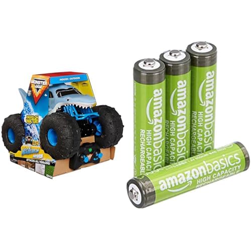 Monster Jam Megalodon Storm RC Amphibienfahrzeug, 1:15, 4+ Jahre, & AAA Akkus Amazon Basics 4 Stück, 850mAh