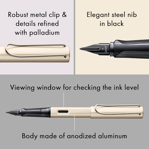 Image of Lamy Lx Palladium Fountain Pen - PVD Refined Nib & Ergonomic Handle - Anodised Aluminium Housing - Line Width F - Includes Ink Cartridge T 10 Blue & Metal Case - For Right-Handed Users