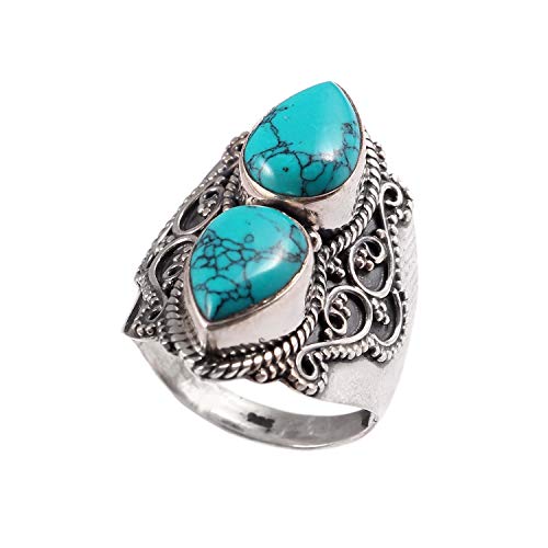Bague de fiançailles en argent 925 et turquoise poire, le cadeau idéal