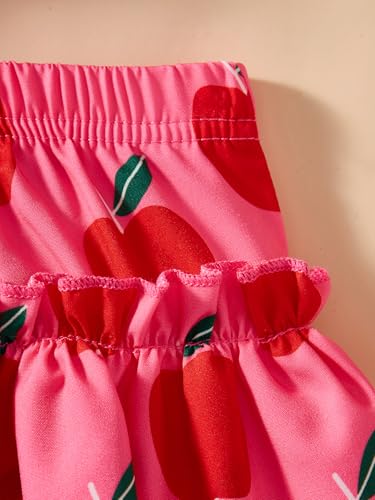 Image of Little Girls Skirt Set - 2 Piece Short Sleeve Top Shirred Tiered Skirt Outfit Girls Spring Summer Clothes 3-8 Years