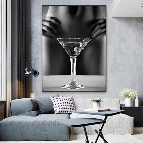 Peinture sur toile 70 x 100 cm sans cadre esthétique monochrome rétro bar chic