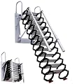 12 Steps Attic Ladder Pull Down System-10.17FT Titanium Wall-Mounted Folding Magnesium Alloy Attic Stairs, Retractable Collapsible Ladder with Armrests, NOT Suitable for Ceiling(Black)