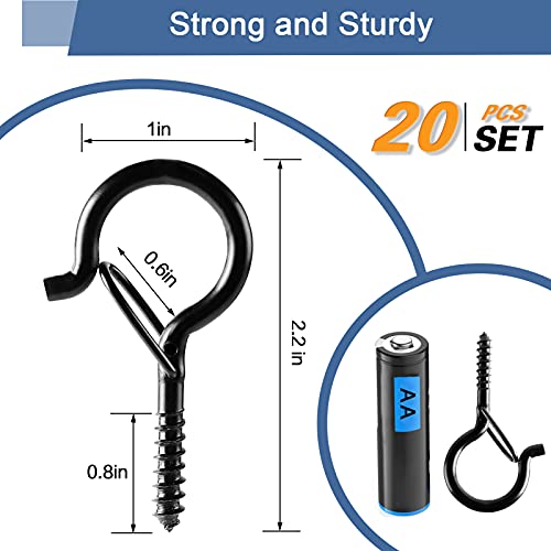 ADIIL 20 PCS Q Hanger Hooks with Safety Buckle, Windproof Screw Hooks for Hanging Outdoor String Lights, Plants, Christmas Patio Lights, 2.2 Inches, Black by ADIIL - Image 6