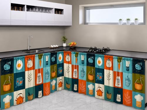 Image of Decorative Sink Curtain for Kitchen | Pack of 2| 150x70 cm Under-Sink Cover | Printed Fabric Panel with Rod Pocket | Washable Storage-Hiding Curtain for Modern Home Decor (Carrot Pack of 2)