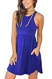 HiMONE Women's 2023 Sleeveless Loose Plain Dresses Casual Short Dress with Pockets Royal Blue Large