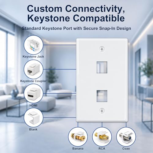 Image of iwillink 2-Port Keystone Wall Plate 50-Pack, Ethernet Wall Plate