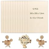 MOUYAT 12 PCS 12 x 8 x 1/16 Inch Basswood Sheets, 300 x 200 x 1.5mm Balsa Wood Sheets, Unfinished Ba