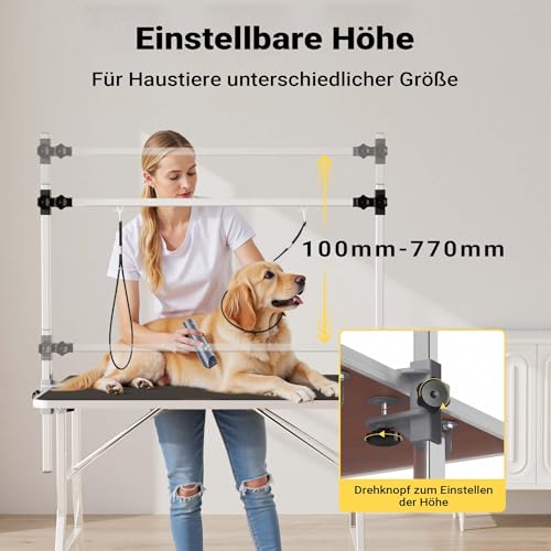Wiltec Schertisch für Hund und Katze, 91x61x76 cm, Trimmtisch zusammenklappbar, Groomer Tisch mit 2 Schlingen, Pflegetisch für Tiere