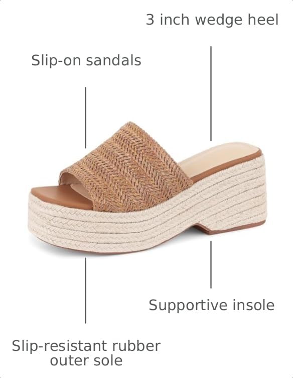 Image of Erocalli Women's Espadrilles Platform Sandals Wedges Slides Sandals Open Toe Fashion Summer Outdoor Beach Sandals