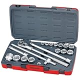 Teng Tools 18 Piece 3/4 Inch Drive 6 Point Metric Regular/Shallow Socket Set (19mm - 50mm) - T3418-6, Silver