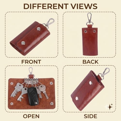 Image of Leather Key Pouch Keychain for Men & Women - Key Holder Wallet with Key Ring | Compact Key Organizer Case for Car Keys, House Keys & Coins | Small Leather Key Wallet Pouch