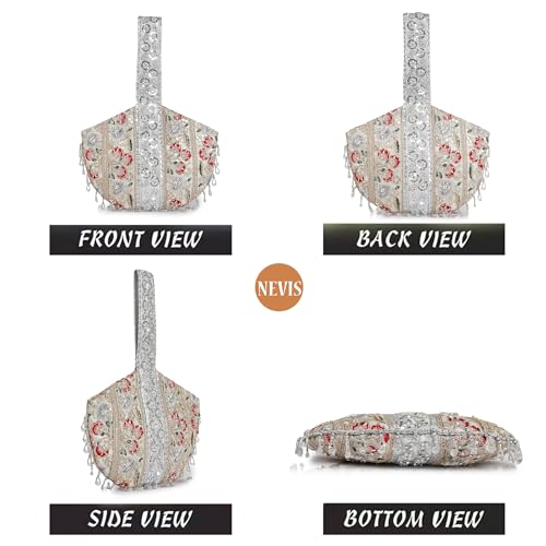 Image of Nevis Stylish Embroidery Unique Design Traditional Wedding Party Handheld Potli Bag for Women (Silver)