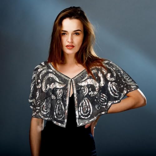 Katutude Sparkling Sequin Beaded Flapper Evening Shawls Women's 1920s Sequin Shawl Wrap Wedding Party Bridal Cover Up4