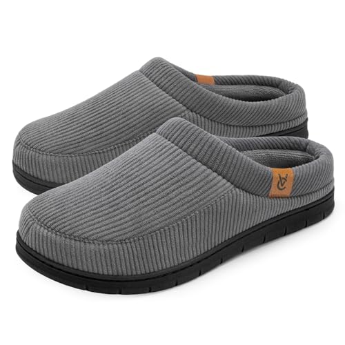 VeraCosy Men's Moccasin Slippers Comfy Soft Durable Slip-on Indoor Memory Foam House Shoes Cool Grey,10-11 UK