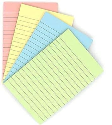 Image of Peeplvalue Self Stick Note Pad 500 Pcs Sticky Notes Pad of 4X6 Inches neon Color-Size:100X150 mm Ruled Fluorescent Paper Self Adhesive and Removable Sticky Notes