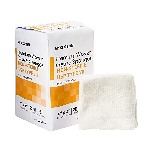 Mckesson Premium Woven Gauze Sponges, Non-Sterile, 8-Ply, Usp Type Vii, 100% Cotton, 4 In X 4 In, 200 Per Pack, 20 Packs, 4000 Total #TOP27