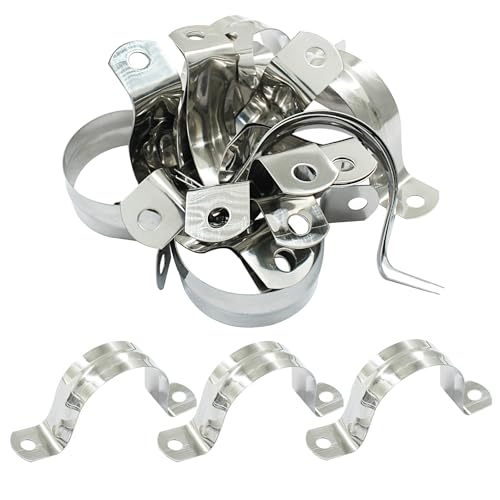 Image of 25 Pack, 1-1 /2 Inch (40mm) M40 Rigid Pipe Strap | Stainless Steel, Two Hole Cable Strap, U Bracket Conduit Clamp, Silver