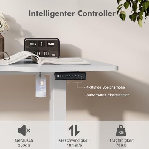 JUMMICO HöHenverstellbarer Schreibtisch 160 x 70 cm L-Förmiger Schreibtisch Höhenverstellbar Elektrisch,Ergonomie Gaming Tisch mit Haken (Weiß) – Bild 6