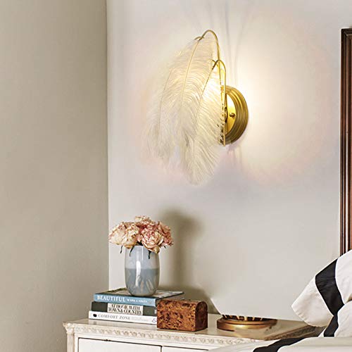 Lampe murale de luxe en plumes dorées et blanches pour éclairage de chambre - 3