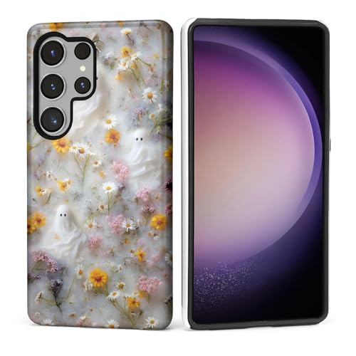 ZHEGAILIAN Case for Samsung Galaxy S25 Ultra,Shockproof Hard Shell + Soft Silicone 2 in 1 Hybrid,Shockproof Bumper Drop Protective - Ghost Floral Halloween