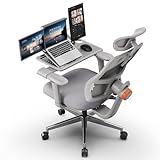 Newtral Ergonomic Office Chair with Adaptive Lumbar Support- High Back Desk Chair with Adjustable Headrest, 3D Armrest, Adjustable Seat Depth & Height, Home Office Chair (With Laptop Table Tray, Gray)