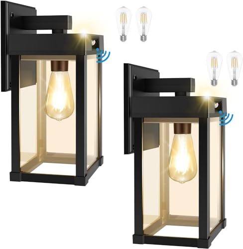 Projecteur Solaire Exterieur, COLBOR Lot de 2 Lampadaire Murale Moderne avec Détecteur de Mouvement 3 Modes IP65 Étanche avec Ampoules pour Cour Garage,...