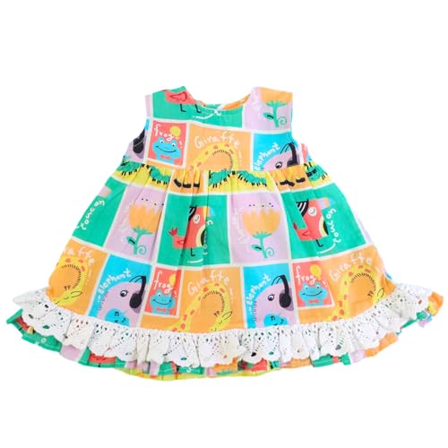 Keebee Organic Cotton Hand-Embroidered Sleeveless Tulip Dress for Little Girls || Soft, Breathable, and Eco-Friendly (US, Age, 0 Months, 3 Months, Peony-Zoo)