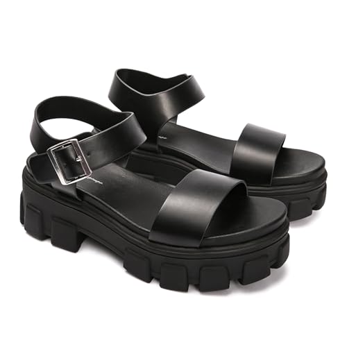 Luffymomo Women's Platform Wedge Sandals Lug Sole Sandals Adjustable Ankle Strap Chunky Heels3