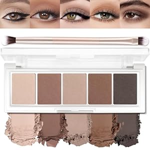 5 Colors Matte Eyeshadow Palette with Brush – Neutral Nude Taupe Dark Brown Eye Shadow Palette Makeup, Natural Waterproof Cool-Toned Eyeshadow for Green & Blue & Brown Eyes and Smokey Makeup, 06#