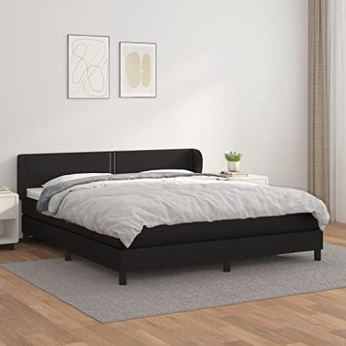 CHARMMA Box Spring Bed with Mattress Black Queen Faux Leather-1708