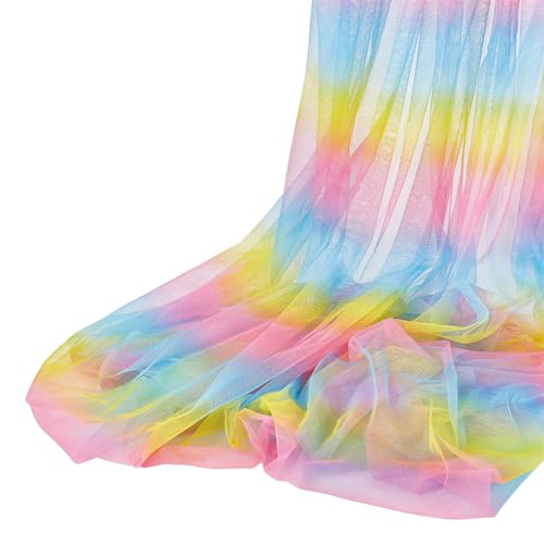 FINGERINSPIRE 5.5Yard/5m Multicolor Tulle Fabric 1.6m Rainbow Tulle Mesh Fabric Polyester Rainbow Net Fabric by The Yard Colorful Tulle Fabric for Dress Costume Making DIY Craft Home Party Decoration