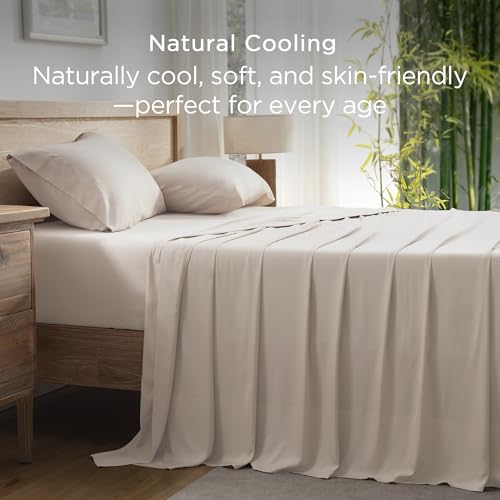 Image of Andency Full Sheets Set 100% Viscose Derived from Bamboo, Oatmeal | Cooling Summer Sheets, Deep Pocket Up to 16 inch, Silky Soft Hotel Luxury Breathable Bedding Sheets & Pillowcases