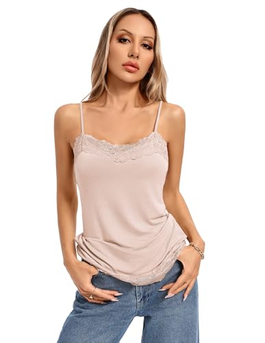 Image of Kate Kasin Women's Adjustable Spaghetti Strap Lace Trim Cami Tunic Tank Top 3PACK