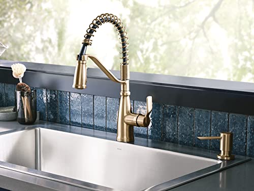 Moen Nolia Bronzed Gold One-Handle Pre-Rinse Spring Kitchen Faucet With Pull Down Sprayer, Single Hole Kitchen Sink Faucet With Soap Dispenser, 87886Bzg #TOP1