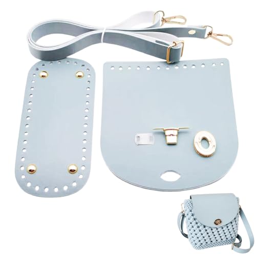 CALFOVERA 3PCS DIY PU Leather Bag Bottom Knitting Kit Oval Handbag Base Shaper Pad Purse Top Flap Cover Adjustable Shoulder Strap Handbag Crochet for Crossbody Purse Making Replacement(White)