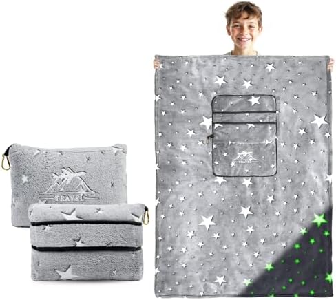 Travel Camping Outdoor Blanket-Space Star Airplane Blanket Compact with Bags-Glow in Dark Blankets 40x60 Inches