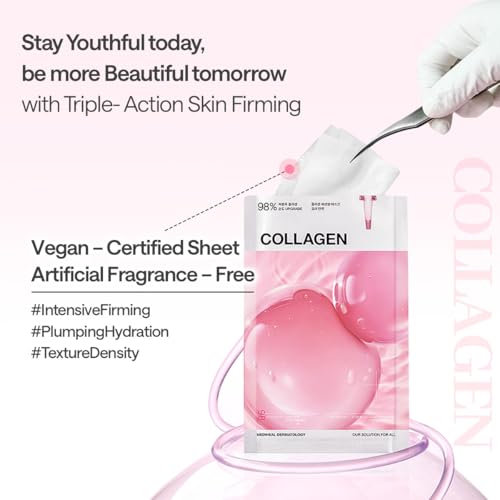Image of MEDIHEAL Collagen Essential Sheet Mask (1 Sheet) Firming & Hydrating Korean Face Mask with 98% Vegan Collagen, Peptides & Hyaluronic Acid, Skin Elasticity, K-Beauty Facial Mask for Smooth & Plump Skin