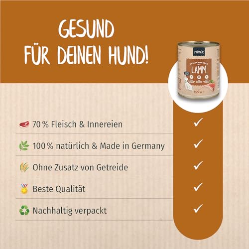 PRIMOX® Fleischmecker Hunde-Nassfutter | Getreidefrei | 70% Fleisch & Innereien | Made in Germany & 100% Natürlich | Omega-3 für Haut & Fell | Gluten- & Laktosefrei (Lamm, 6x800 g)