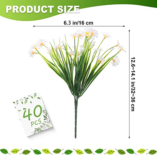 Artificial Daisy Flowers Outdoor Uv Resistant Flowers Shrubs Plastic Flowers Hanging Fake Daisies Plants Faux Mums For Wedding Cemetery Porch Window Planter Indoor Decor (White,40 Bundles) #TOP1