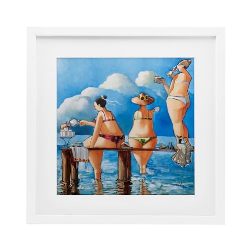 Affiche encadrée Tea Break On The Jetty White Stupell Industries sous verre 33x33cm