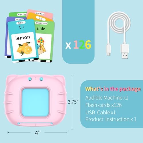 Talking-Flash-Cards with 252 Sight Words, Easter Birthday Gifts for Boys 1 2 3 4 5 6 Year Old, Educational Learning Toys, Pocket Speech Language Speaking Toys for Toddlers Ages 1-6, Pink - 5