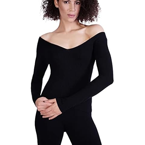 Jersey de cuello en V acanalado de cachemira y seda Cover