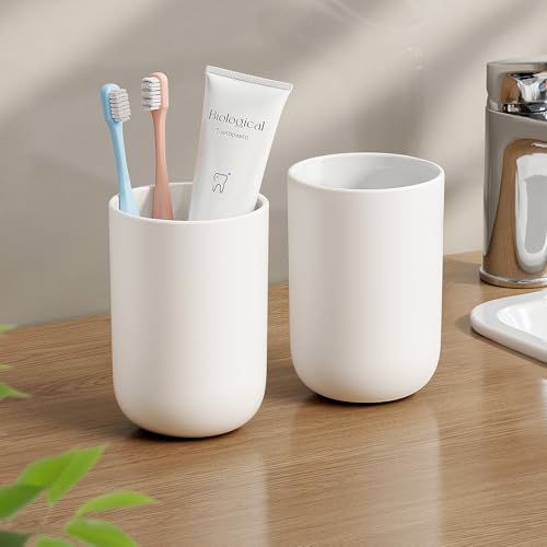 Toothbrush Cup 13oz Reusable Unbreakable Bathroom Tumbler 2 PCS, Easy to Clean Plastic Bathroom Cup...