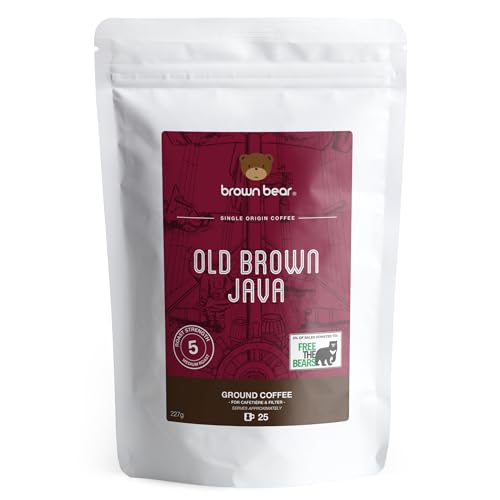 Old Brown Java Dark Roast Strong Aged Ground Coffee 227g - For French Press Cafetiere Filter Drip V60 - Brown Bear Indonesia Indonesian Coffee - Strength 5