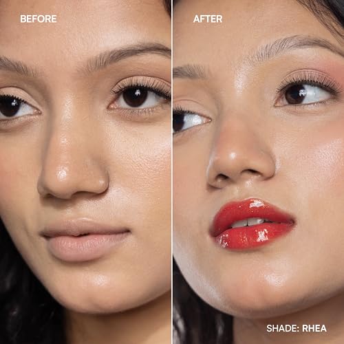 Image of Dream Beauty Solace Lip Gloss | Red with Gold Shimmer | Non-sticky tinted collagen lip gloss with Hyaloronic Acid and Vitamin E for Hydrated, Plump and Smooth Lips | Luxurious Application Long-Lasting Soft and Fuller Lips | 4.7 ml (Rhea)