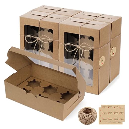 Fippy 20 cajas para magdalenas de 6 agujeros con ventana y cartón, cajas de pastelería pequeñas cajas de pastelería para cupcakes, pasteles, galletas, postres, papel kraft