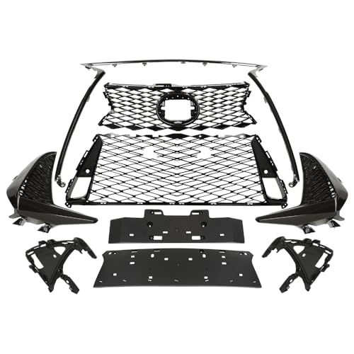 CNNELL Front Grille Grill Set Compatible with Lexus IS200t IS250 IS300 IS350 F Sport 2017-2022 Glossy Black