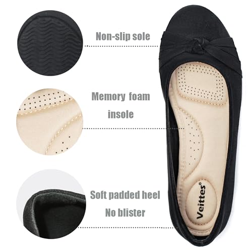 Image of Veittes Women's Wide Width Flat Shoes, Fashion Round Toe Comfortable Classy Design Dressy Ballet Flats.(2109004-4,BK /MF,8.5 Wide)