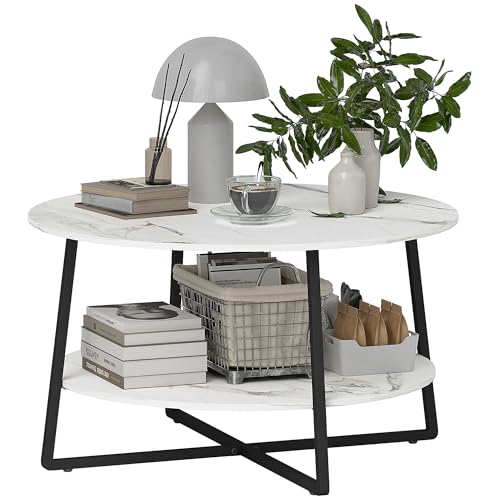 HOMCOM 2-Tier Round Coffee Table with Storage Shelf, Living Room ...