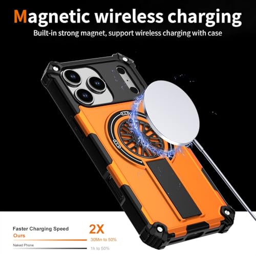 Coque iPhone 15 Plus orange en silicone rigide antichoc avec support